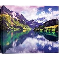 SIGNWIN Canvas Wall Art Pink and Purple Sky Over The Moraine Lake in Canada Landscape Wilderness Modern Art Tropical Panoramic Colorful Ultra for Living Room, Bedroom, Office - 12x18 inches