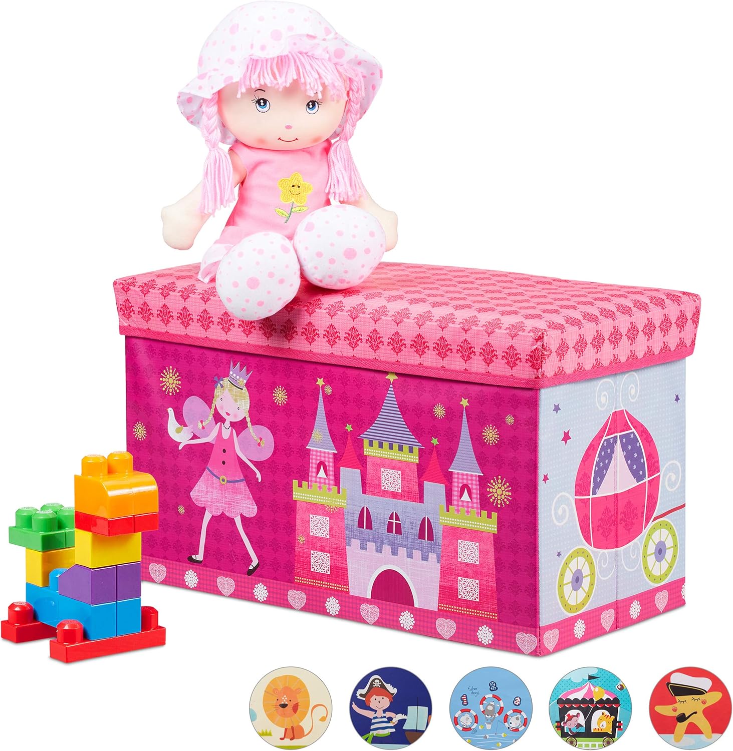 Pouf Contenitore Per Giocattoli Relaxdays - Pieghevole, Design Circo, Turchese - Foto 9