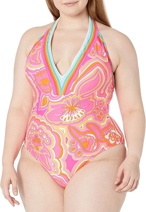 trina turk women's high neck halter one piece swimsuit