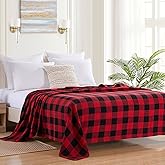 Sweet Home Collection 100% Fine Cotton Blanket Luxurious Weave Stylish Design Soft and Comfortable All Season Warmth, Full/Queen, Buffalo Plaid Burgundy Black (Pack of 1)
