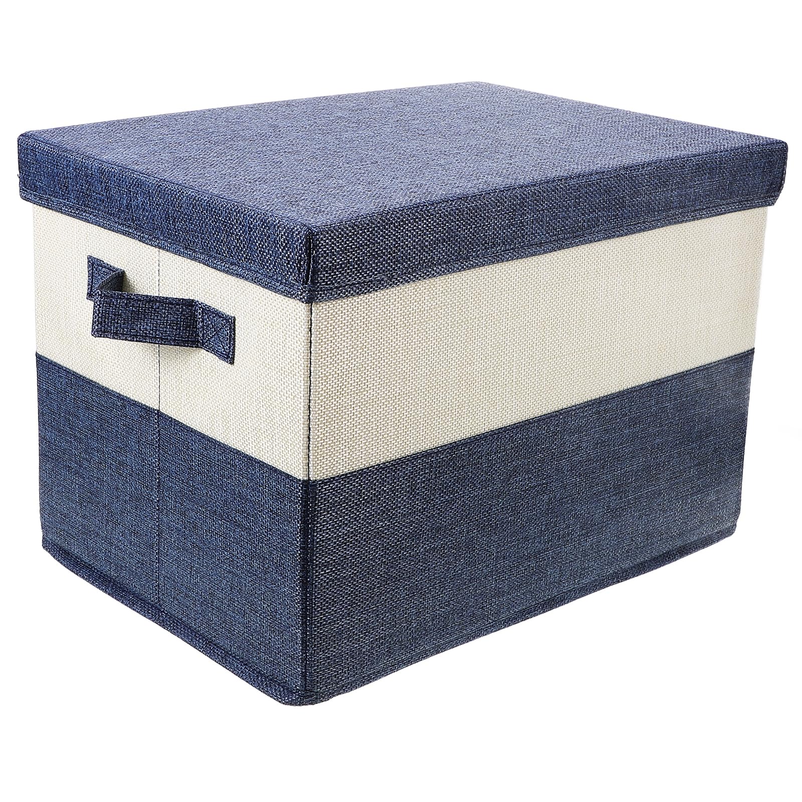 Cabilock Foldable Cotton and Linen Storage Box with Lid and Handles, Dark Blue, 37.5X27.5X26Cm, Multi-Purpose Organizer for Home and Office