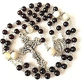elegantmedical handmade Garnet Gemstone Beads Our Lady of GRACE 5 DECADE ROSARY Cross necklace