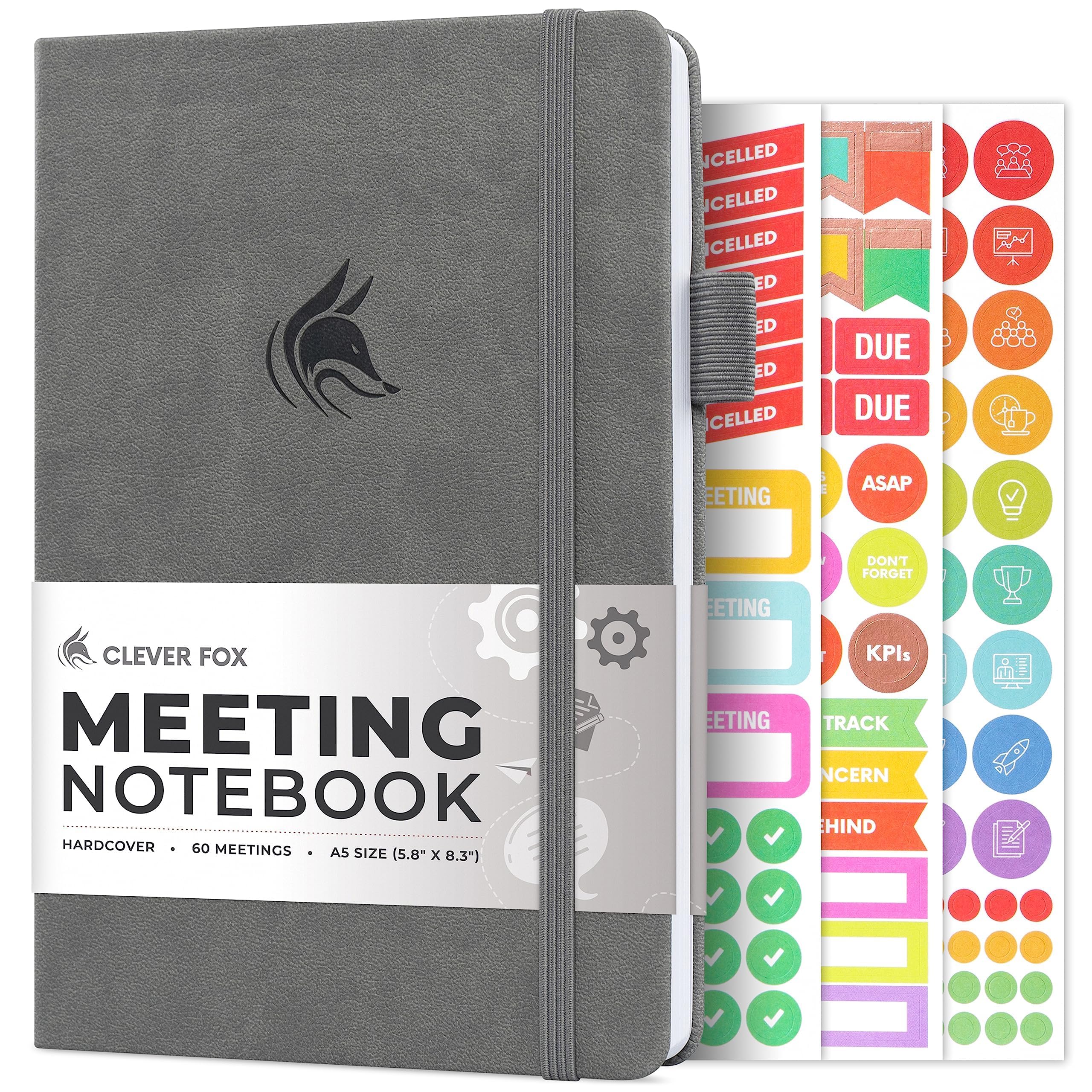 Clever Fox Meeting Notebook – Work & Business Organizer with Notes & Action Items – Notepad for Project Management & Meetings, A5 (Gray) — image 1