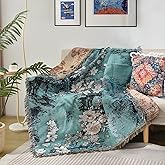 Snycler New Chinese Style Throw Blanket for Bed 50 * 60inch Woven Blanket Cotton Polyester Farmhouse Decor for Indoor Outdoor Sofa Bedroom Garden，All Season