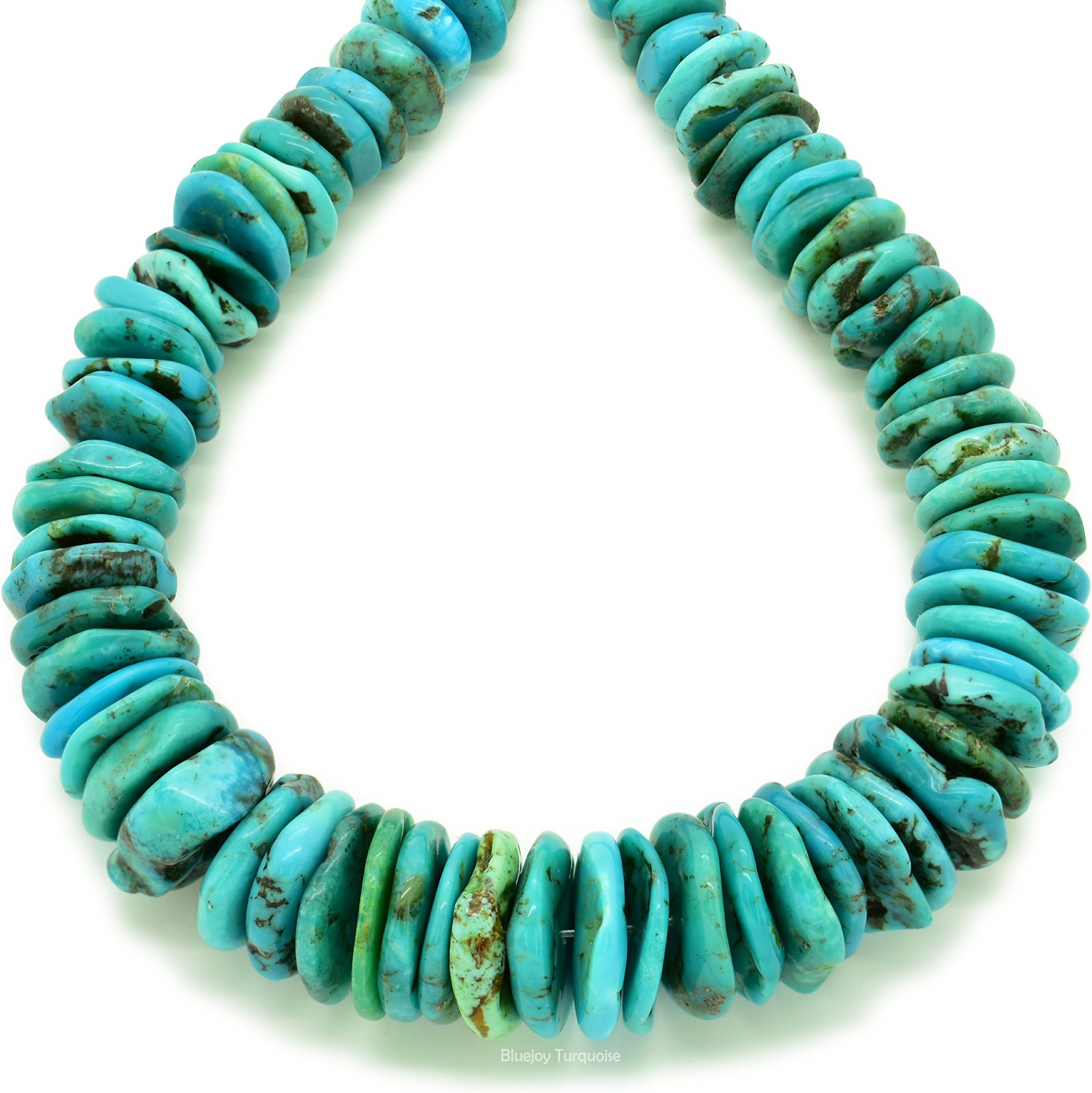 Bluejoy Genuine Natural Turquoise XL Graduated Free-Form Disc Bead 16-inch Strand for Jewelry Making (9mm-20mm)