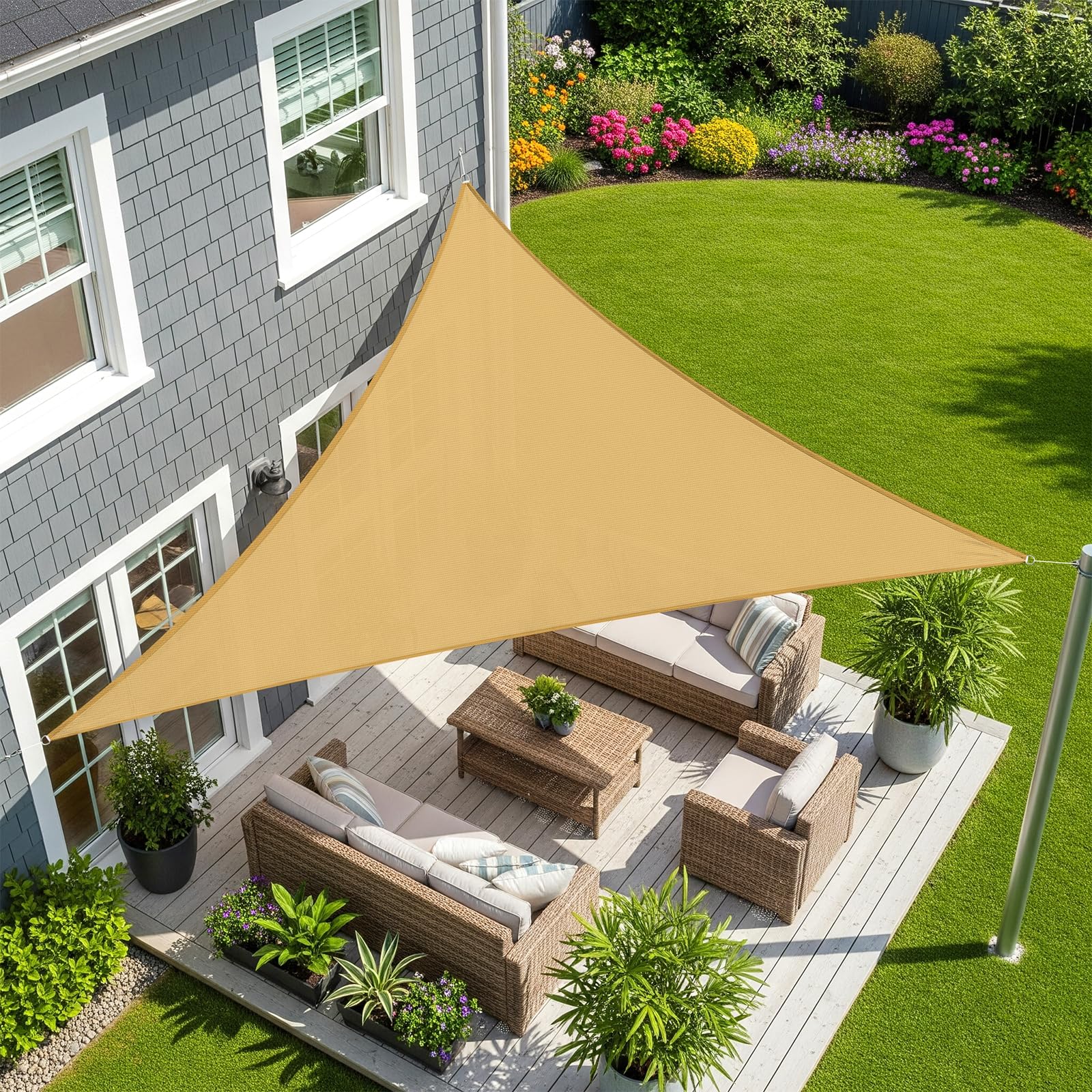 Sunnylaxx 5x5x5m Triangle Shade Sail,Sand Waterproof Sun Shades Outdoor Canopy 95% UV Block Water Resistant Sunshade for Patio,Garden,Backyard