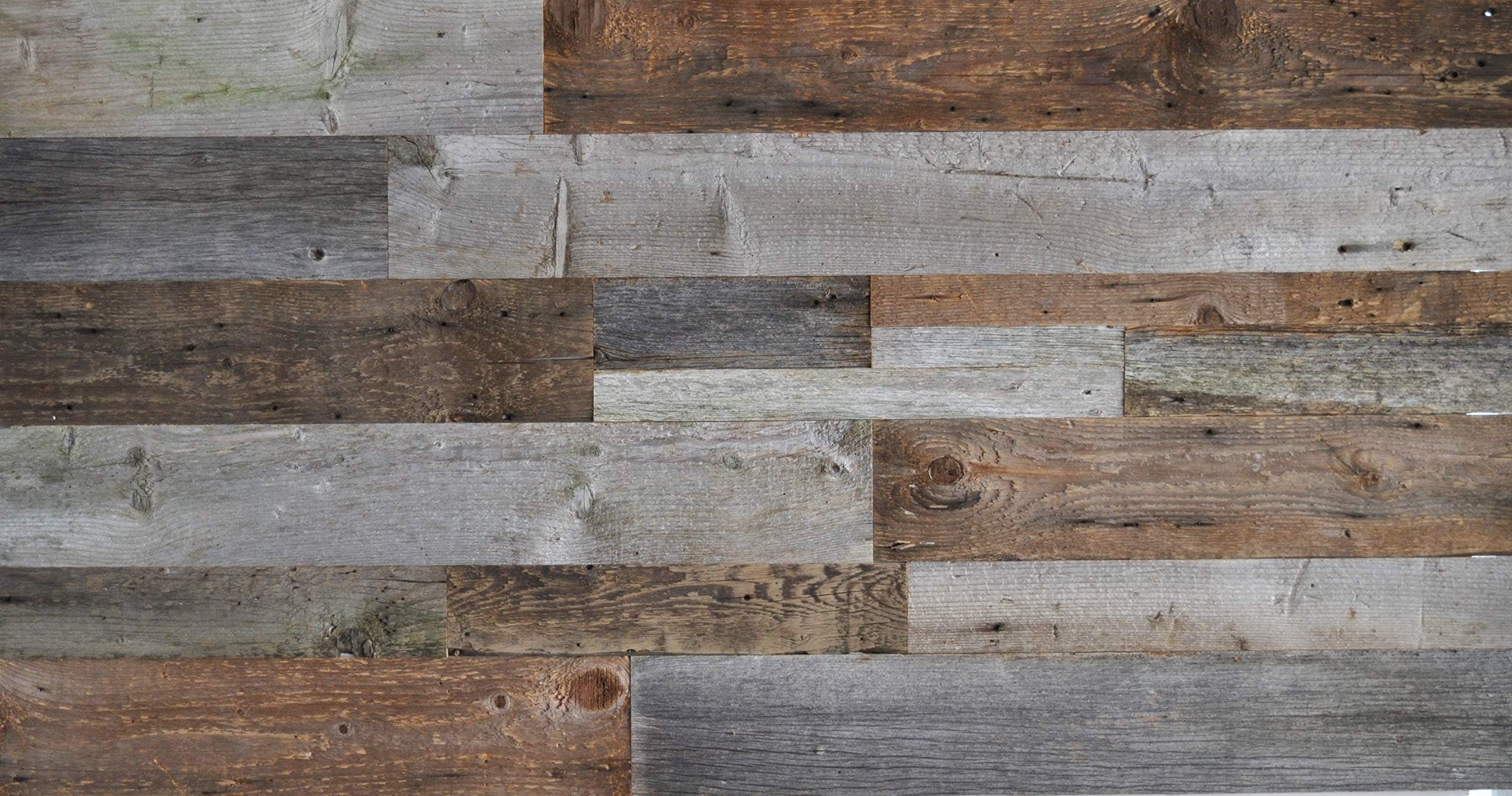 East Coast Rustic Reclaimed Barn Wood Wall Panels - Easy Install Rustic Wood DIY Wall Covering for Feature Walls (20 Sq Ft - Mixed Width, Grey and Brown)