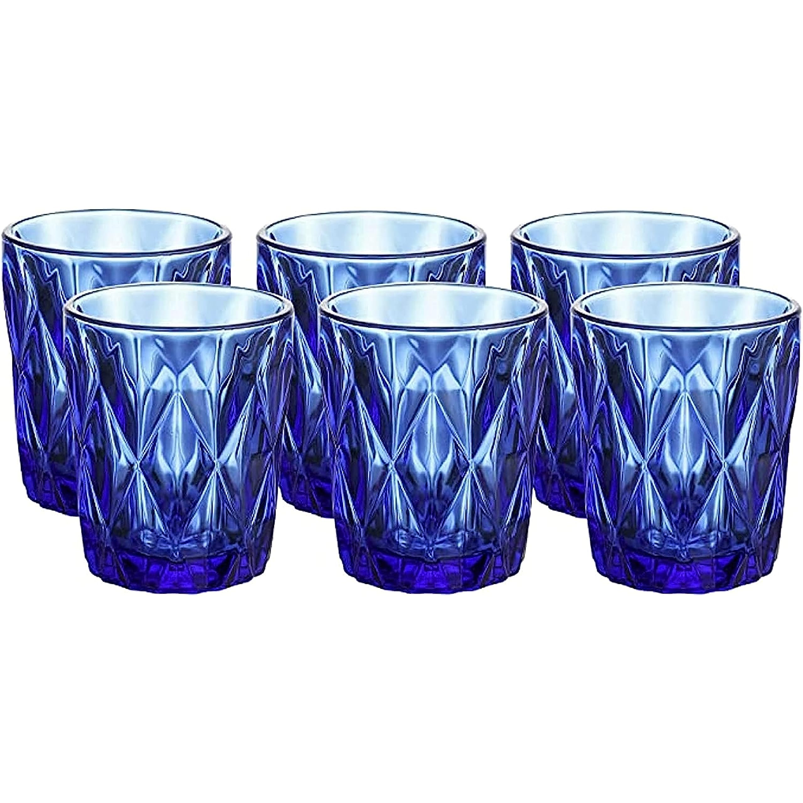 Colored Glass Drinkware Water Glasses Cobalt Blue Diamond Pattern Set of 6 (Cobalt Blue 2)
