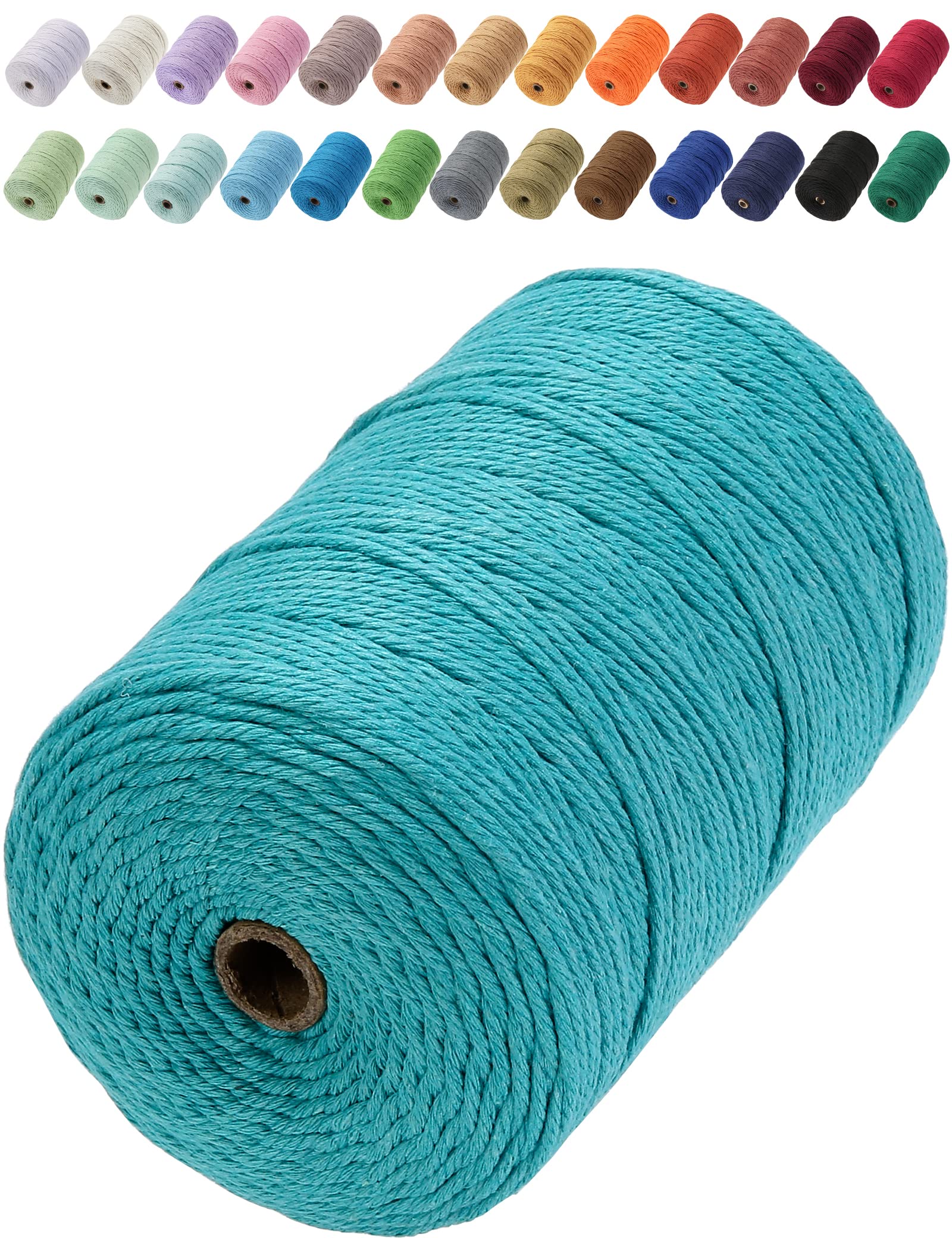 GOHOF Macrame Cord 3mm x 200m Premium Cotton Rope, 4 Strand Twisted Soft String for Macrame Art Without Chemicals (Lake Green) — image 1