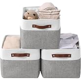 DECOMOMO Storage Bins, Large Fabric Storage Baskets for Shelves 3 Pack | 15 x 11 x 9.5 inches Decorative Linen Closet Organizers (Grey &amp; White)