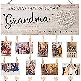 Grandma’s brag board Grandma Gifts Nana Photo Holder, Mothers Day Gifts for Grandma from Granddaughter and Grandson, Grandkids Photo Frame Nana Gigi Grandmother Christmas Thanksgiving Present Hanging Photo Frame with clips and Twine（White）