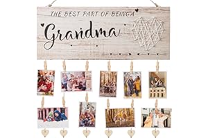 WALSKING Grandma’s brag board Grandma Gifts Nana Photo Holder, Mothers Day Gifts for Grandma from Granddaughter and Grandson, Grandkids Photo Frame Nana Gigi Grandmother Christmas Thanksgiving Present Hanging Photo Frame with clips and Twine（White）