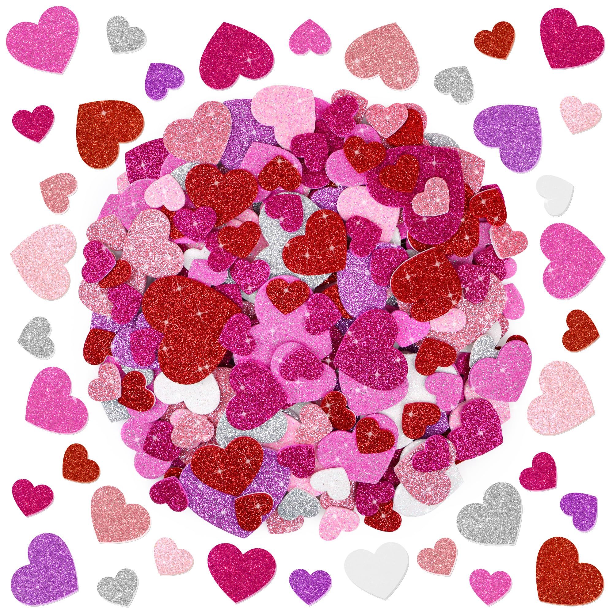 Photo 1 of 1040 PCS Foam Stickers Glitter Heart Stickers, Valentine's Day Heart Self Adhesive Foam Sticker for Valentine's Day Wedding Crafts Arts Supplies Scrapbooking DIY Greeting Card Envelopes Home Decor