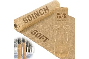 Buryeah 60 Inch x 50 ft Burlap Fabrics Roll Natural Burlap Tree Wrap Winter Garden Frost Plant Protection Blankets Cloth Weed Barrier Fabric Jute for Outdoor Trees Shrubs Craft Home Party Decor