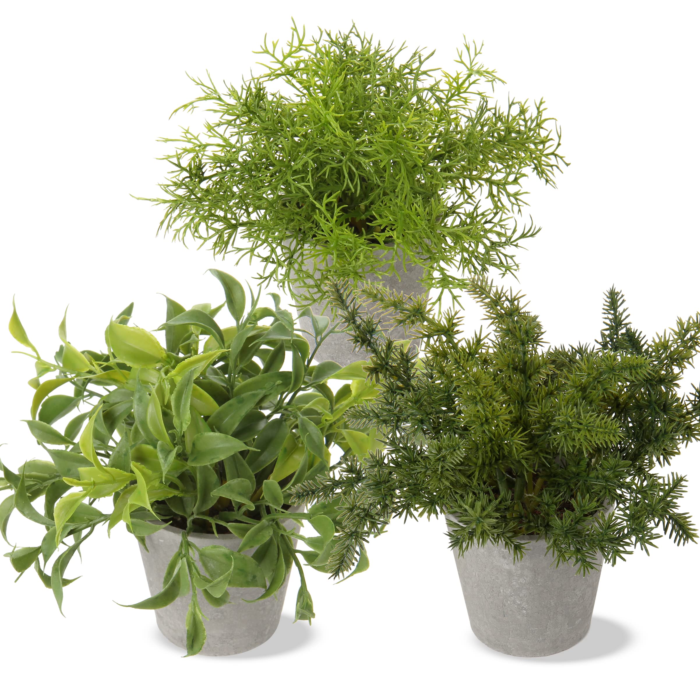 Oairse 3 Pack Artificial Plant in Pots Fake Rosemary Plant Artificial Grass Small Fake Plants Indoor Faux Plant Potted for Home Office Bedroom Kitchen Room Table Decoration