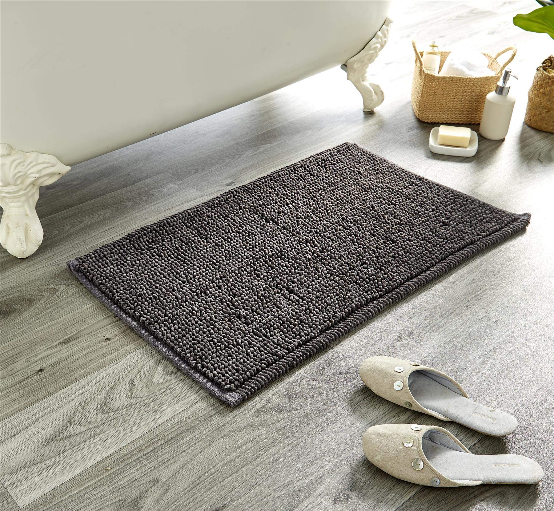 Olivia Rocco Bath Mat Plain Super Soft Deep Pile Heavy Weight Micro Bobble Bathmat Bathroom Shower Mat, 50 x 80 cm, Charcoal — image 1