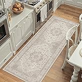 PureCozy Beige Runner Rug 2x6 Washable Vintage Long Carpet for Hallway Kitchen Soft Retro Low Pile Thin Indoor Runner Non Slip Oriental Medallion Throw Rug for Bathroom Bedroom Laundry Dining Room