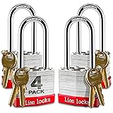 Lion Locks 4 Keyed-Alike Padlocks w/ 2” Long