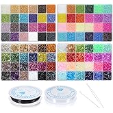32000 Pcs 2mm Glass Seed Beads Small Craft Beads and 12000 Pcs 7mm Tube Bead Set, Glass Seed Bead Kit for DIY Bracelet Necklaces Crafting Supplies with Elastic Strings Beading Needles 96 Colors