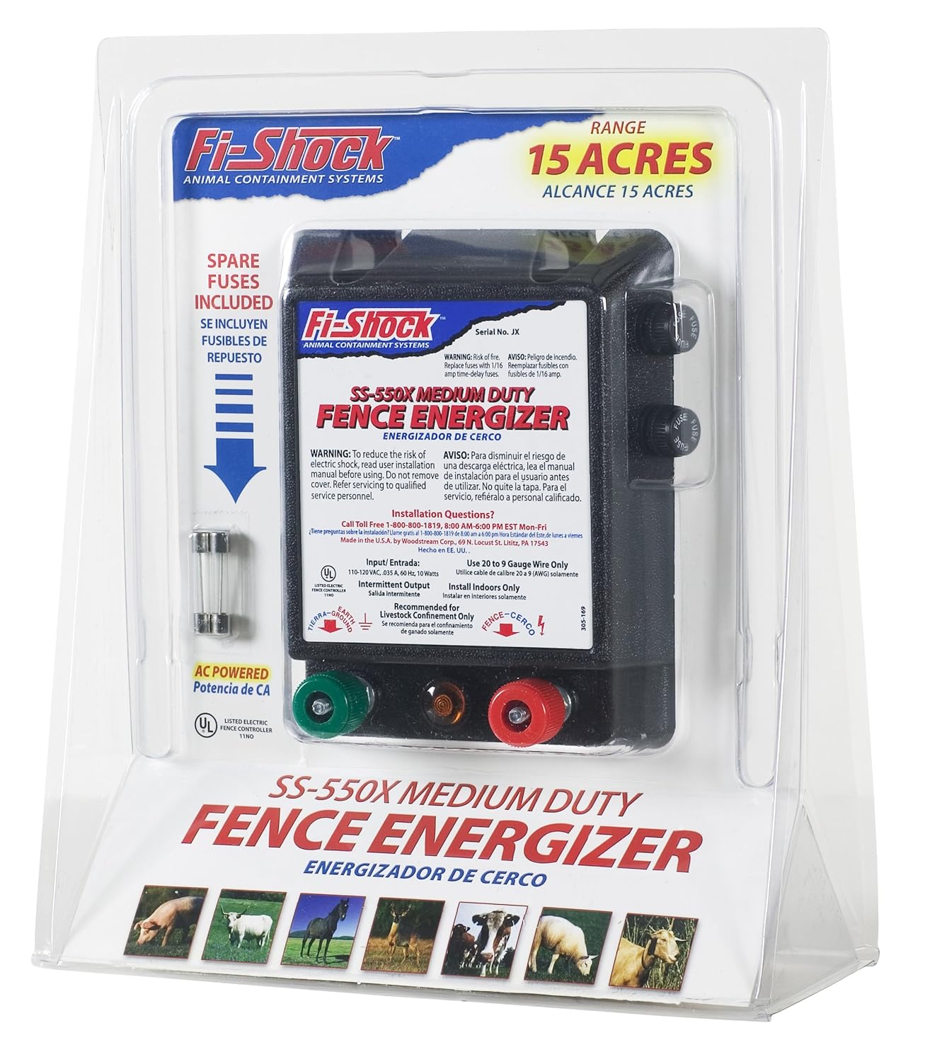FiShock SS550X AC Powered Medium Duty Fence Charger, 15