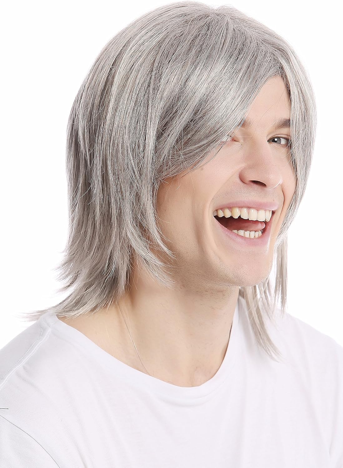 WIG ME UP - GFW892-51 Men Gents Wig long straight middle parting aged rock star youthful modern look silver gray grey