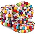 Tessco 8 Pcs Round Felt Ball Coasters Wool Absorbent Handmade Rainbow Colorful Felt Coaster for Drinks Office Home Bar Decor