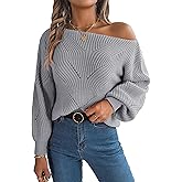 SEAUR Womens Casual Off Shoulder Sweater Loose Batwing Long Sleeve Pullover Sweater Crochet Hollow Knit Jumper Tops