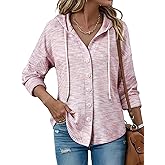 ZXZY Waffle Knit Tops for Women Casual Long Sleeve Button Hooded Sweatshirts Hoodies