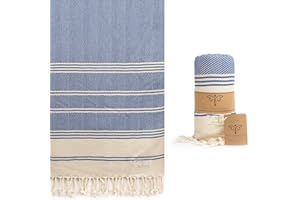 SMYRNA TURKISH COTTON Aegean Series Original Turkish Beach Towel | Prewashed, 37 x 71 Inches | Peshtemal and Turkish Bath Towel for SPA, Beach, Pool, Gym and Bathroom, Azure