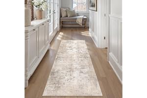 WondRg 2x6 Washable Runner Rug Beige Grey Abstract Hallway Kitchen Throw Rug Neutral Modern Non Slip Soft Low Pile Carpet for Bathroom Laundry Bedroom Living Room