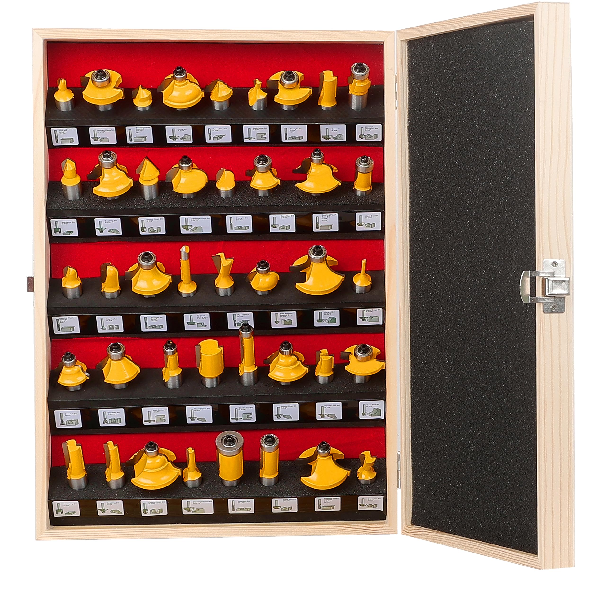 MAYLINE 1/2 Inch Shank Router Bits Set 41 PCS, Woodwork Milling Trimming Groving Cutter, Wood Miter Carbide CNC Cutting Tool for Doors Tables Shelves DIY Woodwork(Yellow)