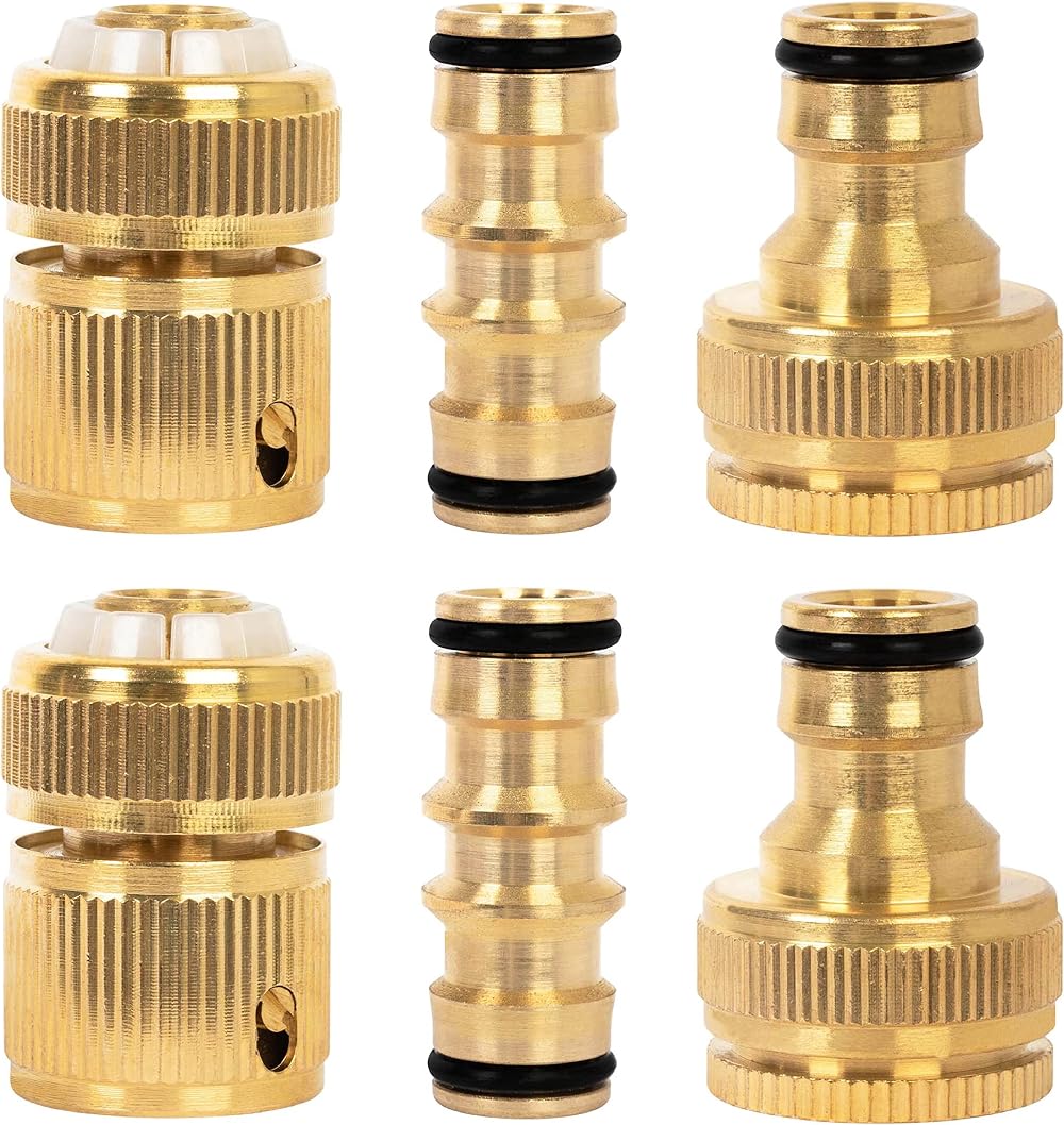 BLOSTM Brass Garden Hose Connector 6 Pack - Rustproof Fittings Set