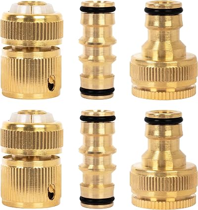 BLOSTM Brass Garden Hose Connector 6 Pack - Rustproof Fittings Set