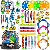 Chuchik Diving Toys, Swimming Pool Toys for Kids includes 4 Diving Sticks, 4 Diving Rings, 6 Pirate Treasures, 3 Toypedo Band