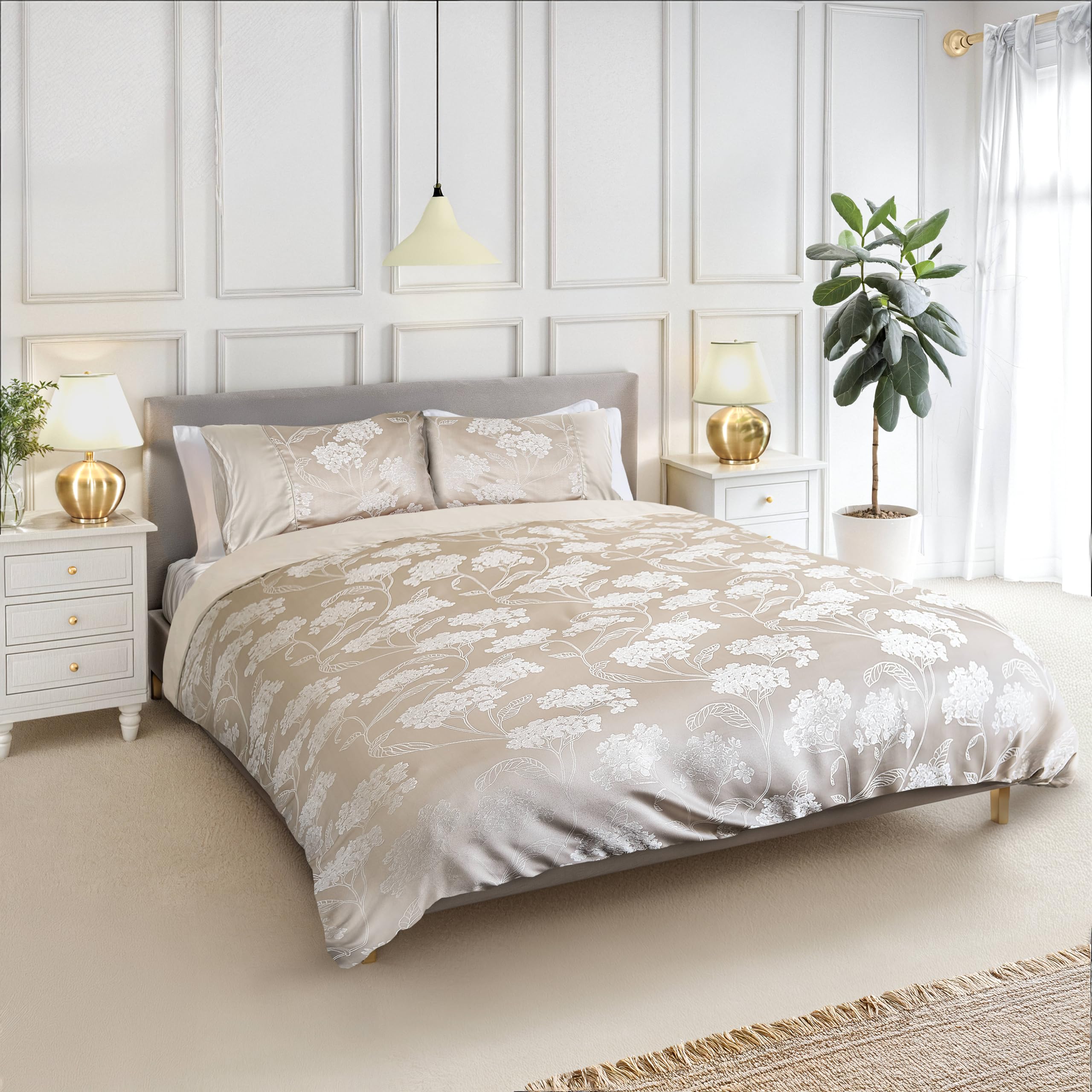 Emma Barclay Blossom - Embellished Jacquard Duvet Set in Cream - Double