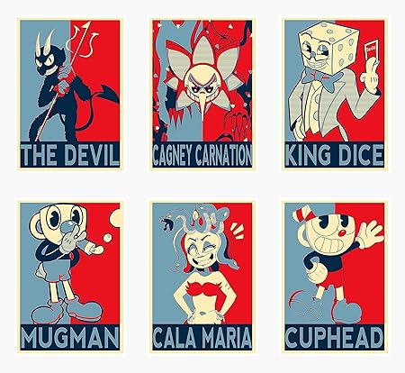 Amazon Co Jp ウォールアートカップヘッドキャラクターデビルキャグニーカーネーションキングダイスカラマリアムグマンポスタープリントセット6サイズa4 21cm X 29cm フレームなしギフト Generic