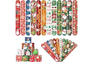 KREYFER 48 Pieces Christmas Slap Bracelets Bulk Party Favors for Kids - 12 Designs Festive Snap Bands, Holiday Goodie Bag Xmas Stocking Fillers, Classroom Prizes Accessories, Wrist Decorations Gifts Supplies