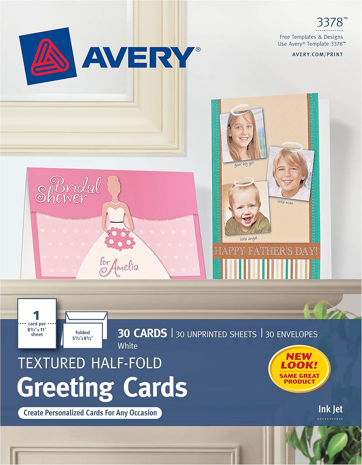 Avery 3378 Textured Half-Fold Greeting Cards, Inkjet, 5 1/2 x 8 1/2, White, Envelopes Included (Box of 30) : Blank Greeting Cards Inkjet Printer : Office Products