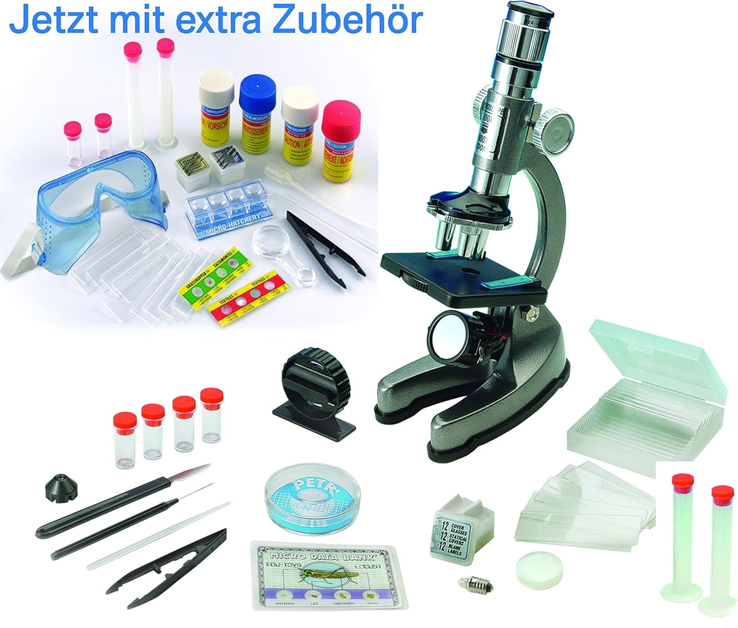 EDUTOYS Mikroskop Zoom 100x 900x im Handkoffer Lernmikroskop mit