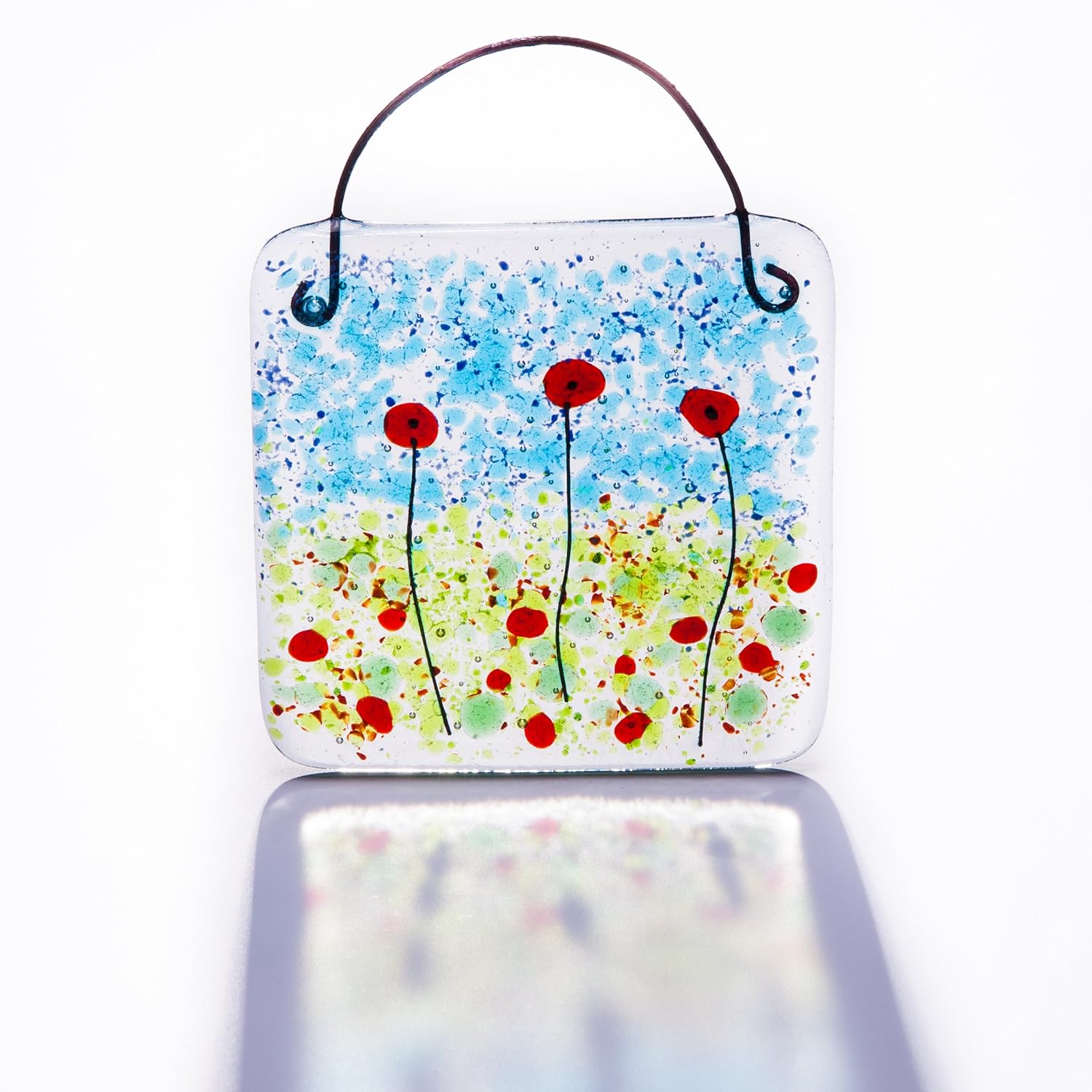 Campo de amapolas de cristal art fused cuadrado luz restos de ...