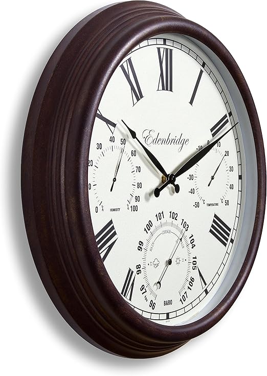 Outdoor Garden Wall Clock Thermometer Humidity Meter Barometer 38cm