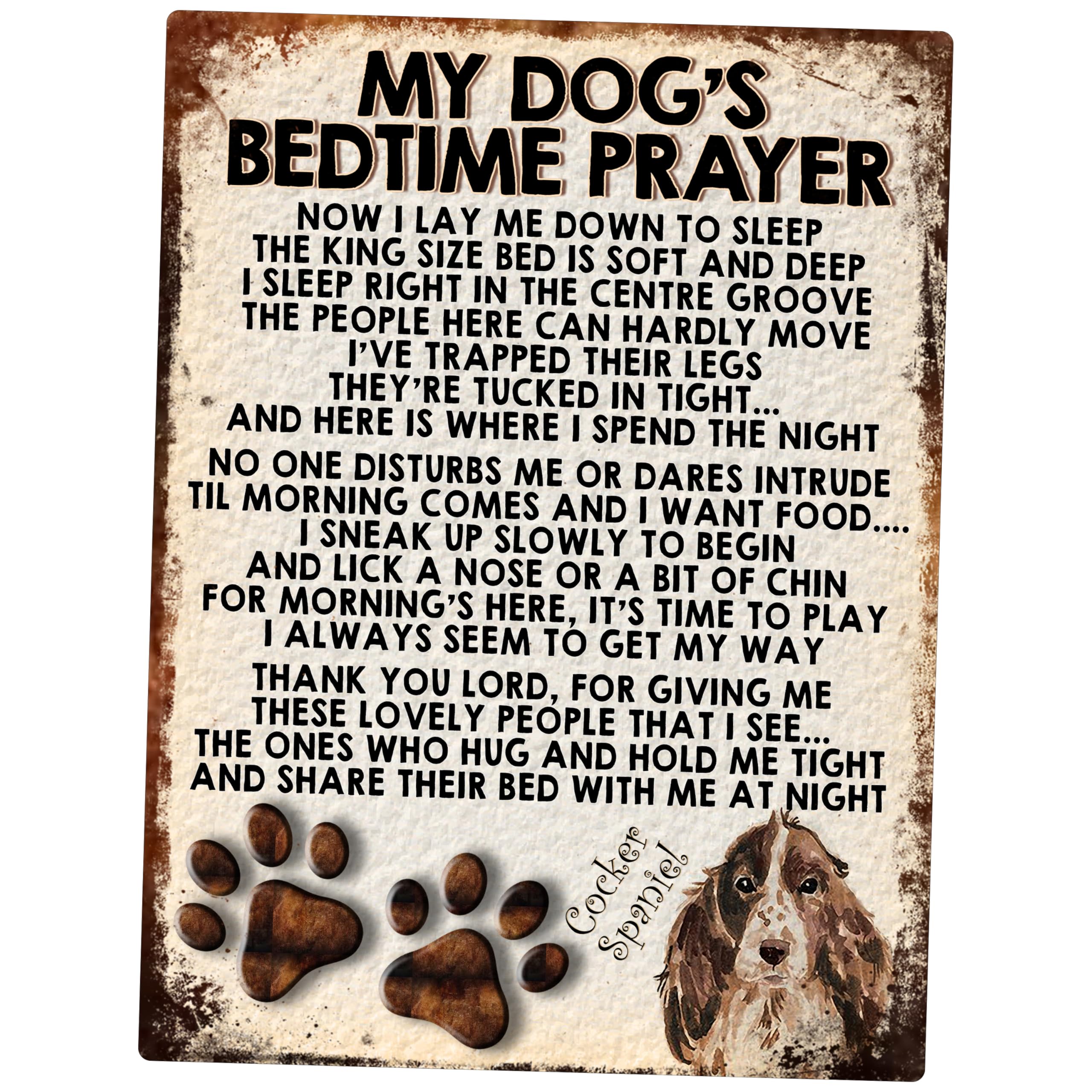 MY DOG'S BEDTIME PRAYER RETRO STYLE METAL TIN SIGN/PLAQUE (COCKER SPANIEL BROWN)