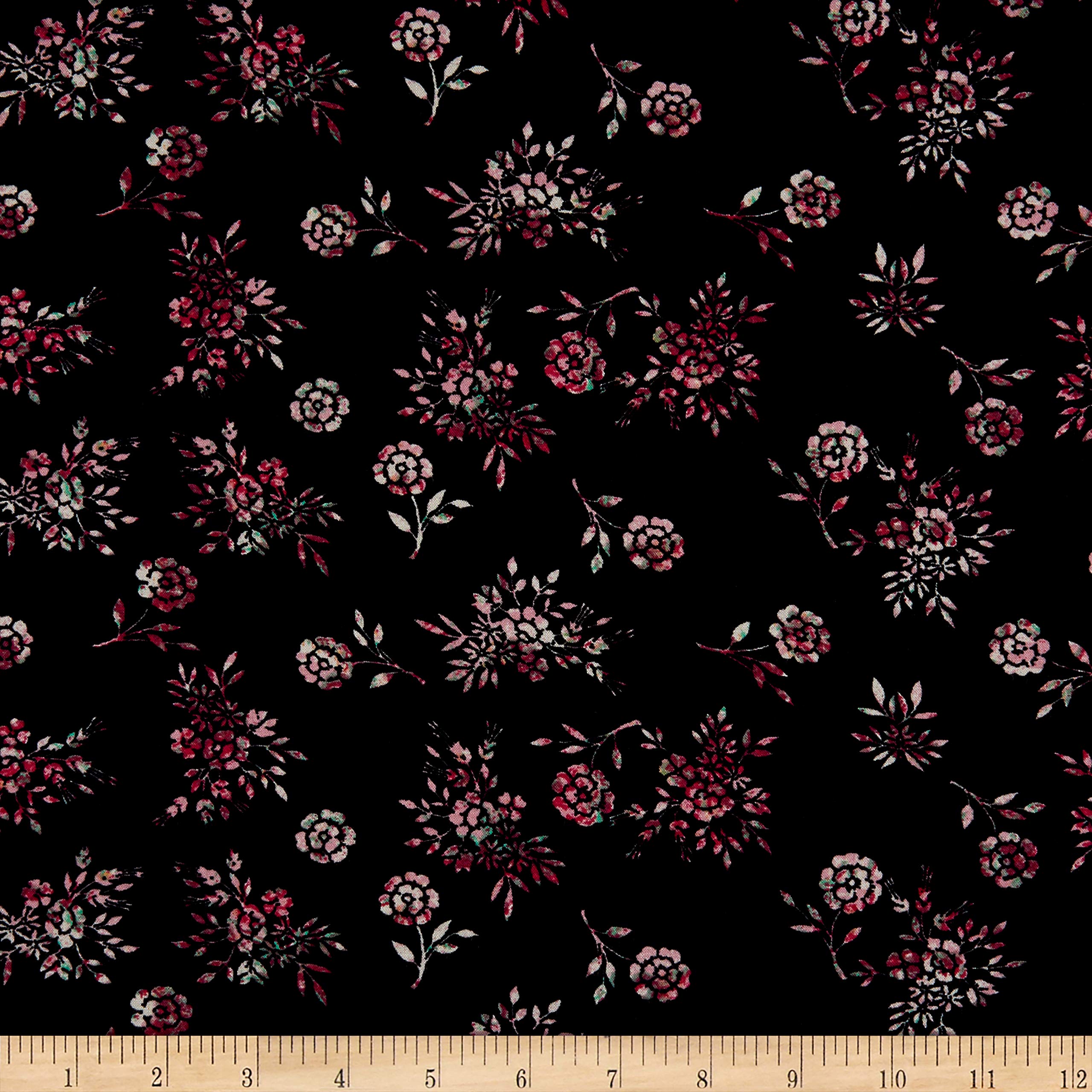 Fabric Merchants Rayon Challis Mini Floral Black/Berry Fabric