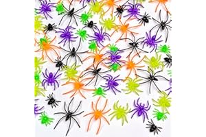 VOVEA Plastic Spiders Halloween Decorations 120PCS, 6 Colorful Styles Fake Spiders Small Realistic Halloween Spider Props for Halloween Treat Bags, Trick or Treat Goodie Bags, Halloween Party Favors