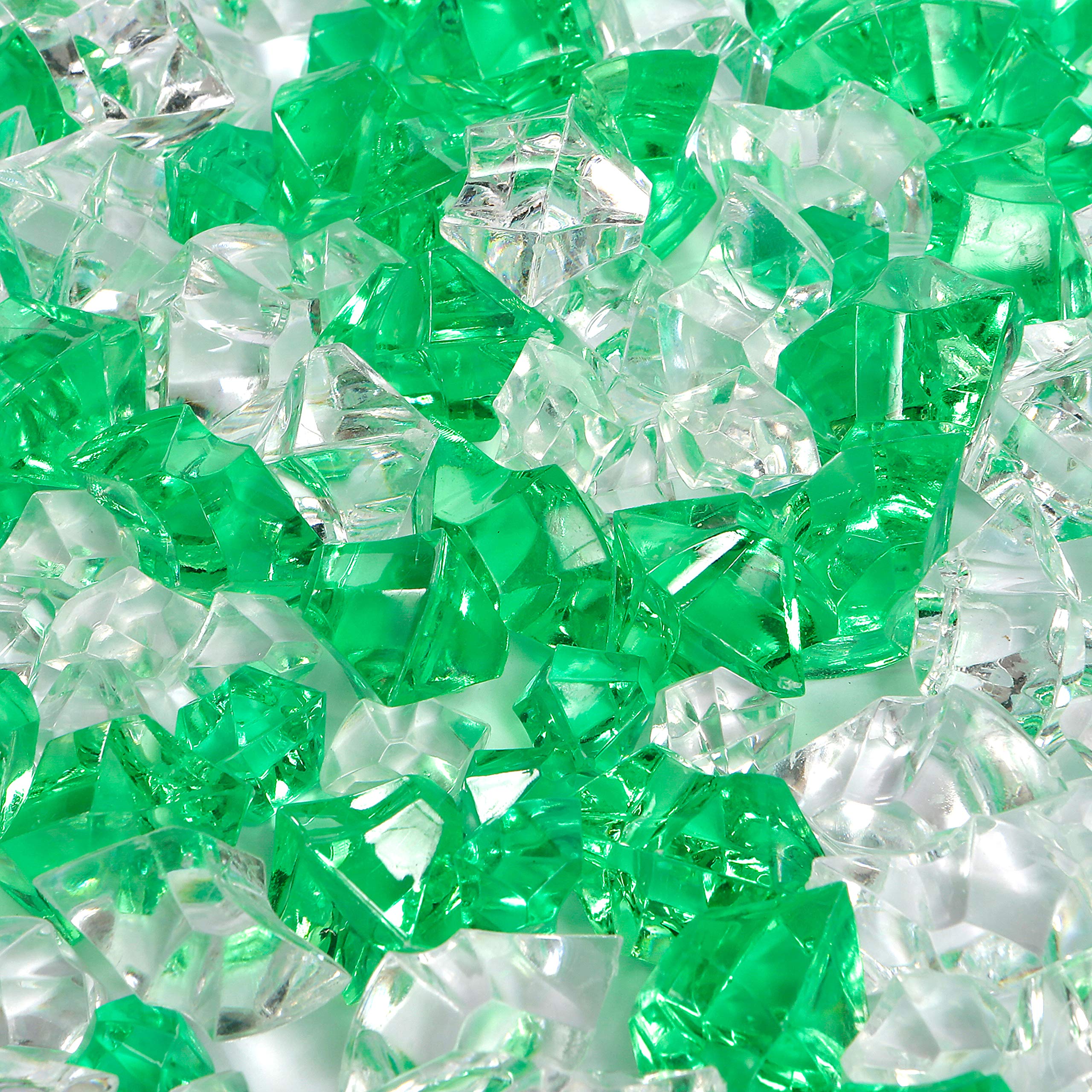LUSSO LIA 150 pcs Fake Crushed Ice Rocks Fake Diamonds Acrylic Crystals Gemstones for Vase Fillers Wedding Decoration Home Decoration Party Decoration Table Scatter Crystals (Green/Transparent)