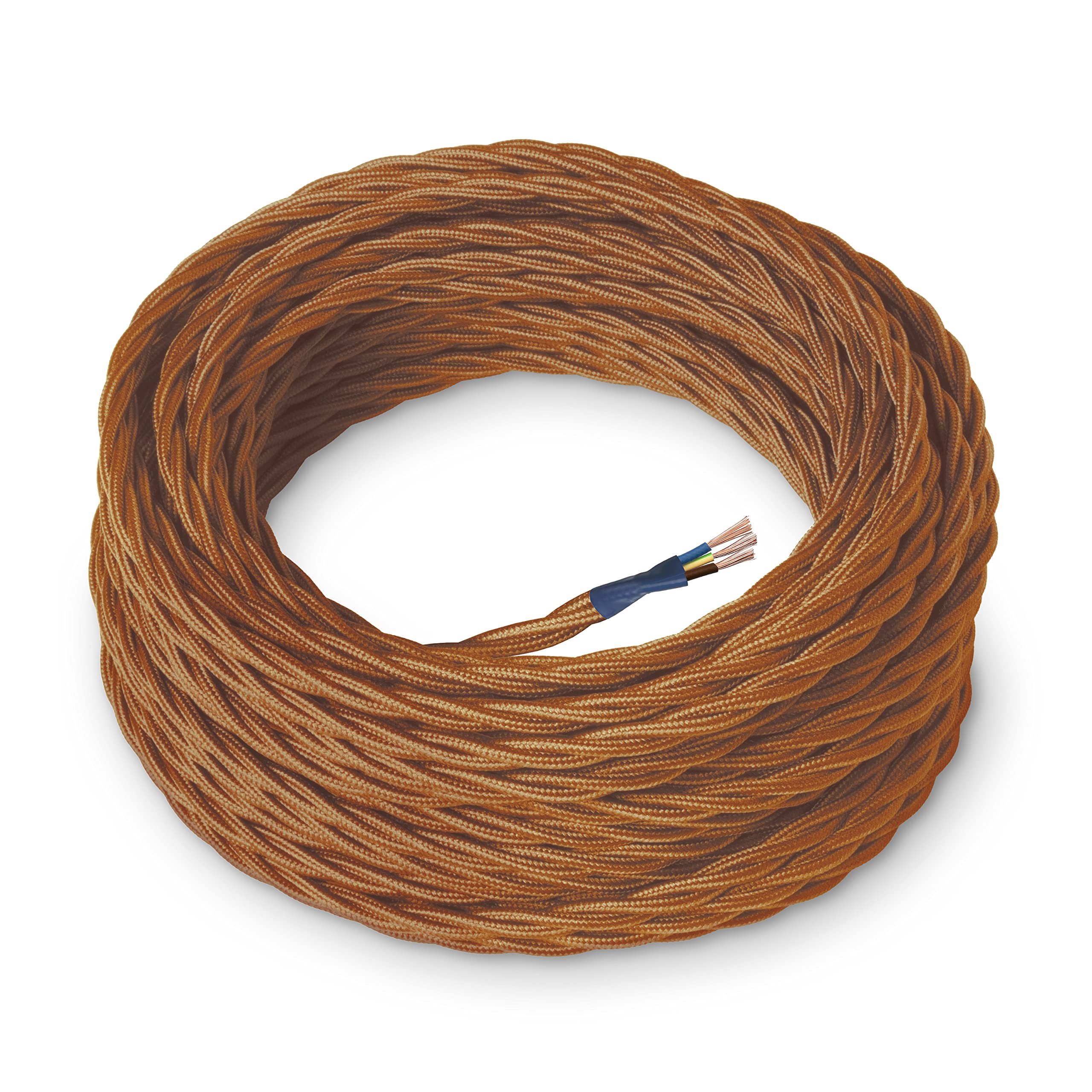 Amarcords - Textile electric cable WHISKEY color, braided silk, 5 meters, grounded 3x0,75mm - Wire coated in colored vintage fabric chandelier lamp sconces and lampshades.