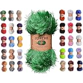 Lukche Eyelash Fun Fur Yarn Premium 100% Polyester 164 Yds (150 Mt), 3.53 Oz (100 Gr) Colorful Crochet Yarn Dıy Hand Knitting. (Green, 1 Skein)
