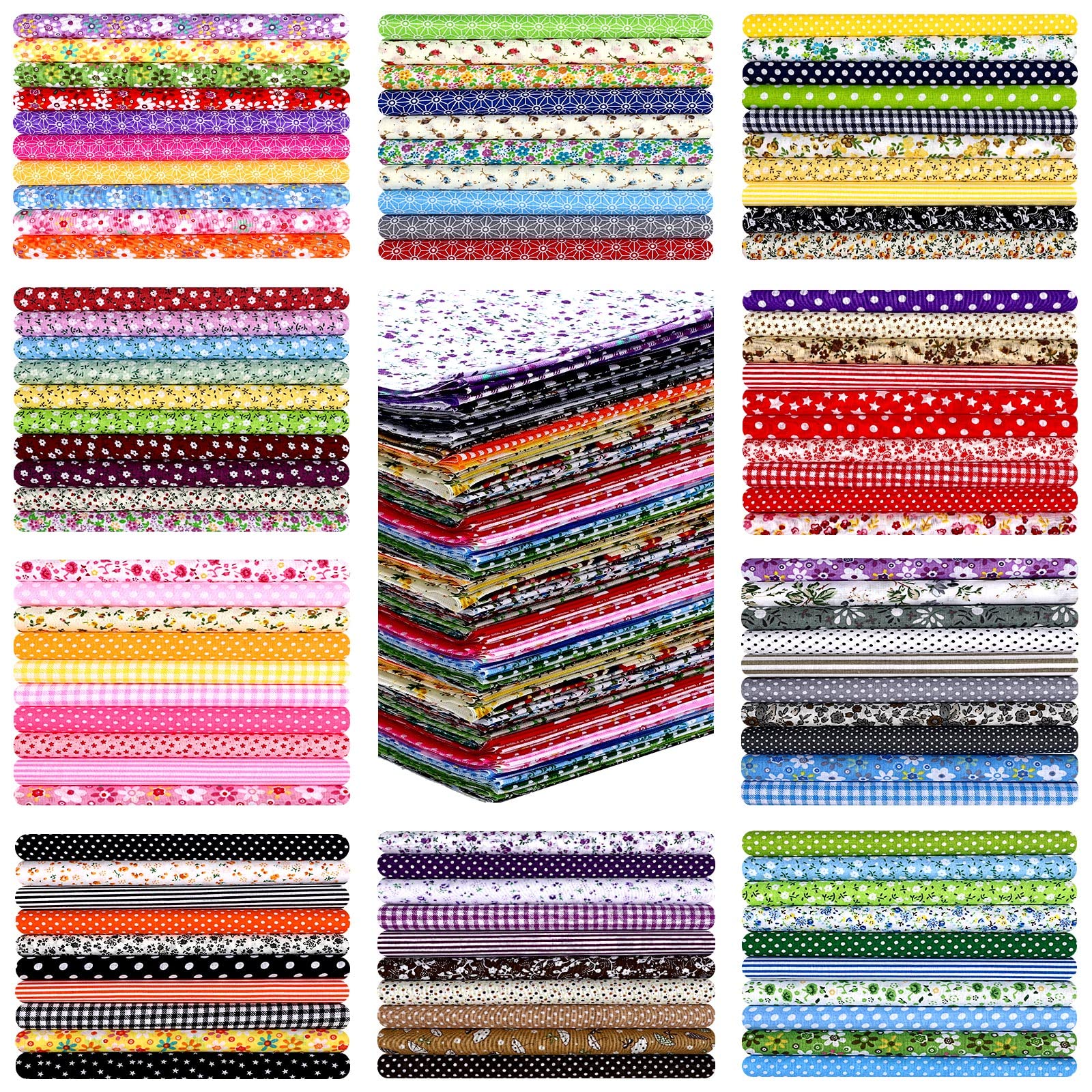 Photo 1 of 100 Pcs 10 x 10 Inches Cotton Fabric Square No Repeat Patchwork Fabrics Cotton Printed Floral Craft Fabric Patchwork Bundles Flower Quilting Fabric Craft for DIY Sewing Cloths Handmade Accessories