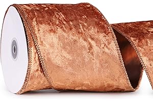 MAYREEL Copper Crushed Velvet Ribbon Wired 4" x 10 Yards Extra Wide Christmas Wired Edge Ribbon Copper Christmas Decorations Bronze Ribbon for Gift Wrapping Wreath Tree Topper Bow Making Crafts