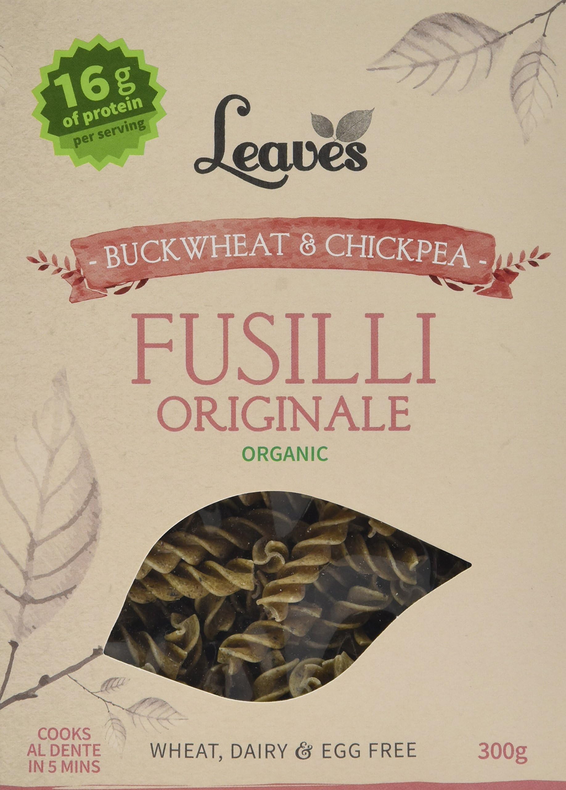 Leaves Organic Buckwheat and Chickpea Fusilli Pasta, 300 grams (Pack of 8)